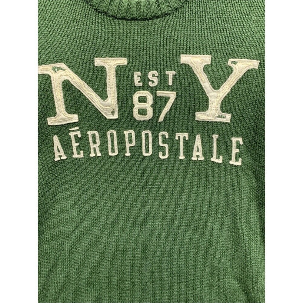 Aeropostale Pullover Sweaters Mens 1987 Rib Knit Embroidered Green Size Medium - Picture 3 of 15